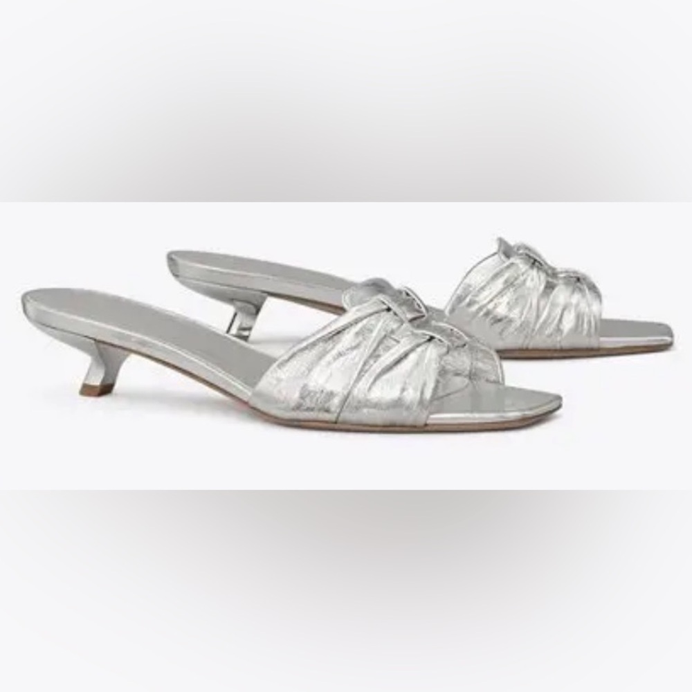Tory Burch Metallic Silver Low Heel Sandals Size 6 1/2 gently worn